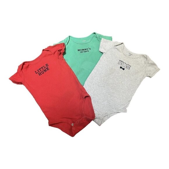 CARTER’S play one piece set/three multicolored snap closure embroidered Boy 12 M - Picture 3 of 9